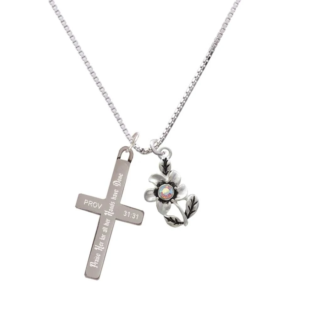 Flower with AB Crystal - Praise Her - Cross Necklace