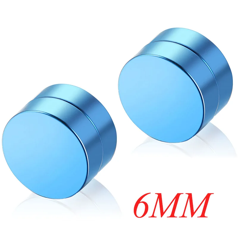 AZIZ BEKKAOUI Лидер продаж магнитные мужские серьги-гвоздики из нержавеющей стали ювелирные изделия круглые мужские магнитные Разноцветные серьги подарок - Окраска металла: blue 6mm