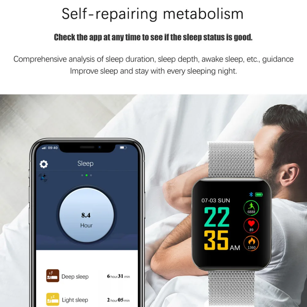 New Fashion IP67 waterproof 1.54inch Heart Rate Activity Step Counter Music Control Smart Watch Bracet For Kids Women Men