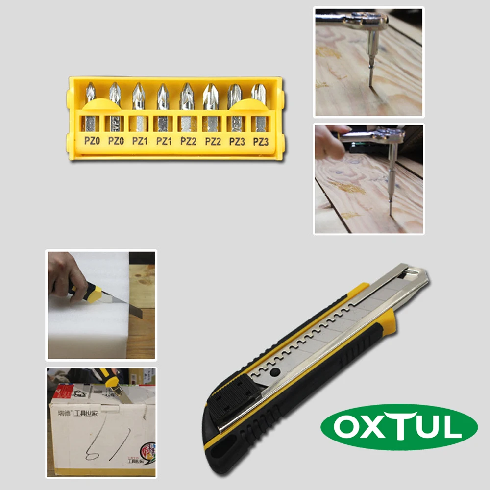 OXTUL 255 шт набор профессиональных ручных инструментов+ коробка для инструментов для прокатки торцевой ключ трещотка отвертка молоток нож набор инструментов ящик для хранения