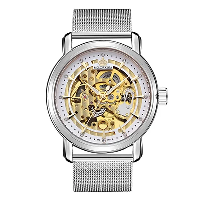 

New Men Watches Fashion Skeleton Automatic Mechanical Watch Men Mg.orkina Self Wind Transparent Wrist Watch Silver montre homme