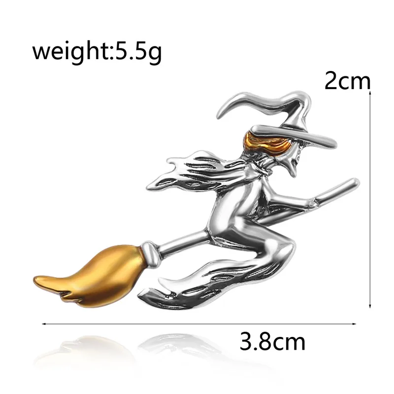 Новые металлические броши, брошь ведьмы, Верховая метла в полете, окрашенная желтым маслом, брошь «шляпа», магический подарок на Хэллоуин, ювелирные изделия