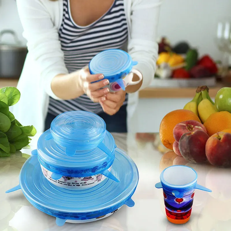 

6Pcs Silicone Fresh-keeping Sleeve Stretchable Multi-function Fruit And Vegetable Cling Film Seal Not Leaking Fresh Cover