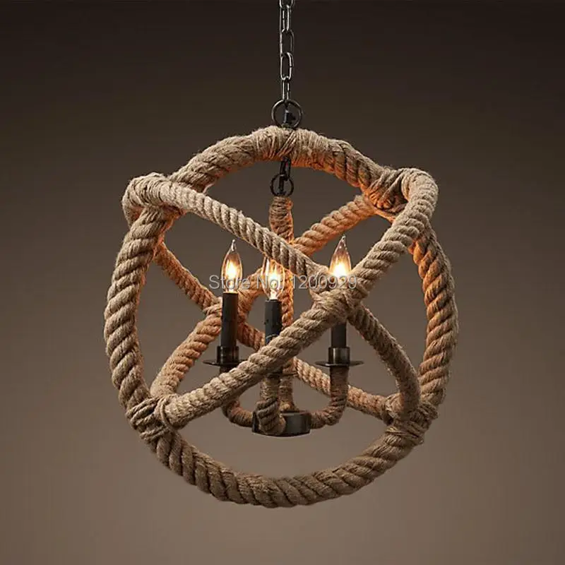Retro Nostalgia Hand-woven Hemp Rope Chandelier Suspended Ceiling Droplight 90-260V Free Shipping PLL-61 | Лампы и освещение