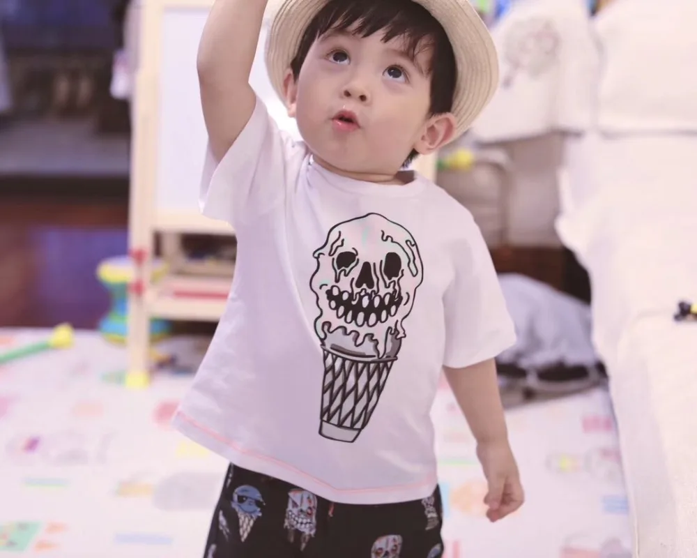 

Boys T-shirt white kids T-shirt icecream pattern handsome children's summer tops