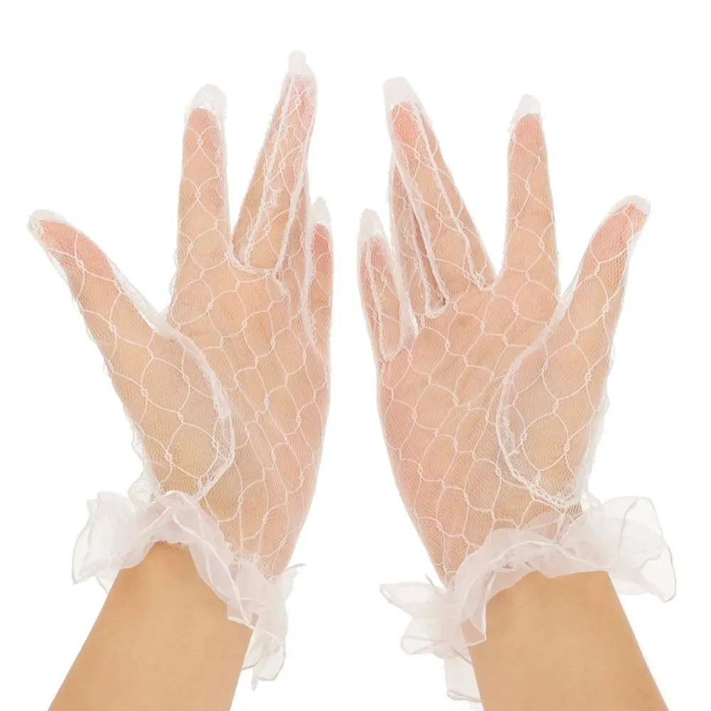 Женские перчатки, элегантная белая кружевная перчатка, короткий параграф, сетчатая ткань, ритуальная перчатка, аксессуары для вечеринок