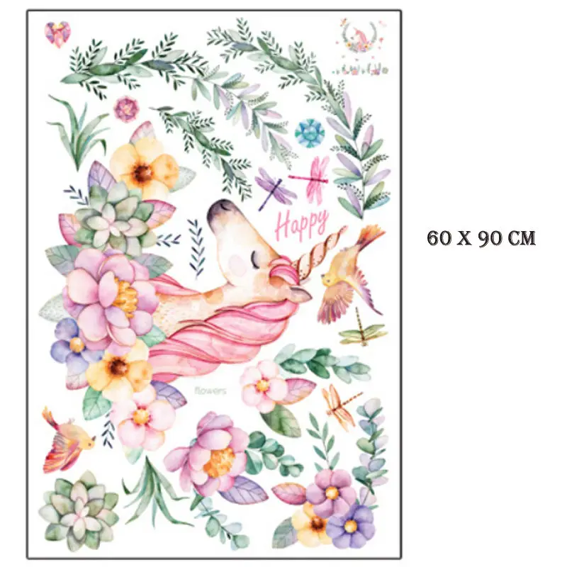 الكرتون يونيكورن زهرة الطيور ملصقات جدار صائق القابلة للإزالة جدارية غرفة نوم غرفة المعيشة كنبة مكتب خلفية ورق حائط للزينة