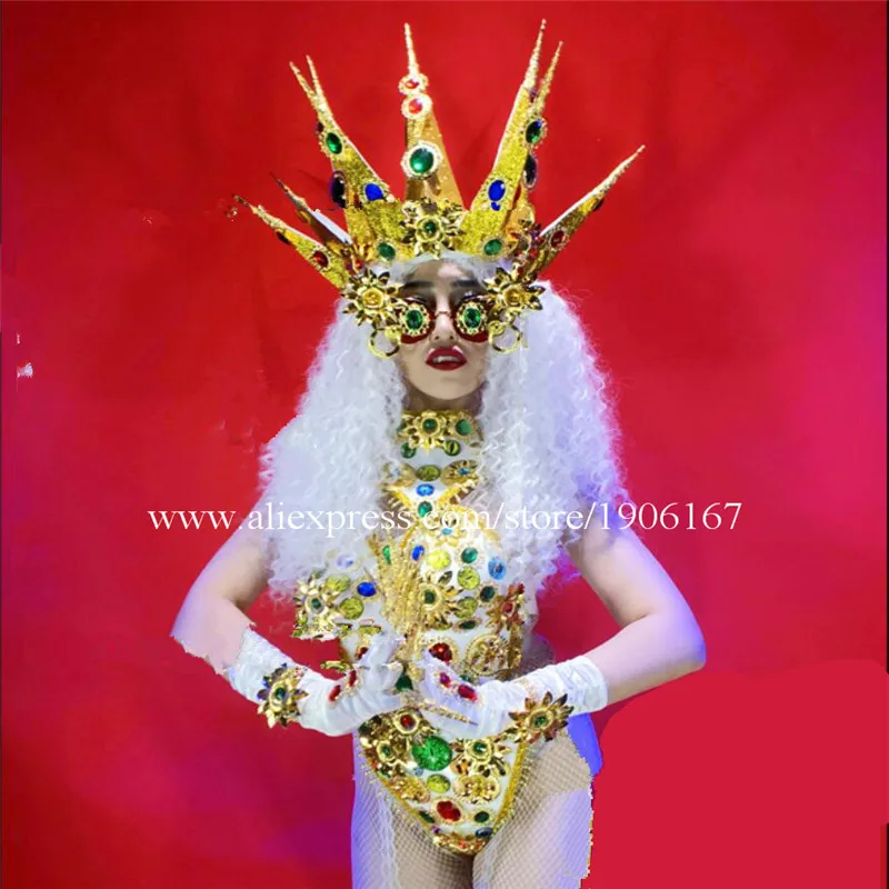 Nightclubs GOGO Women Retro Sexy Costumes Big Crown Costumes Dance Team Costumes1