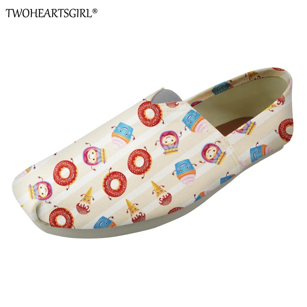 

Twoheartsgirl Sweetie Printing Women Casual Flats Canvas Shoes Kawaii Food Pattern Women's Breathable Light Shoes Lovers Shoes
