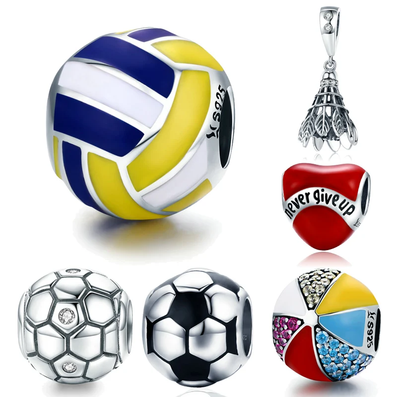 

Unique Design 100% 925 Sterling Beach Volleyball football Sports Style Charm fit Original Pandora Bracelet Beads Jewelry