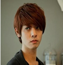 Natural-look wig male Korean student fluffy wig oblique bangs short hair handsome male wig