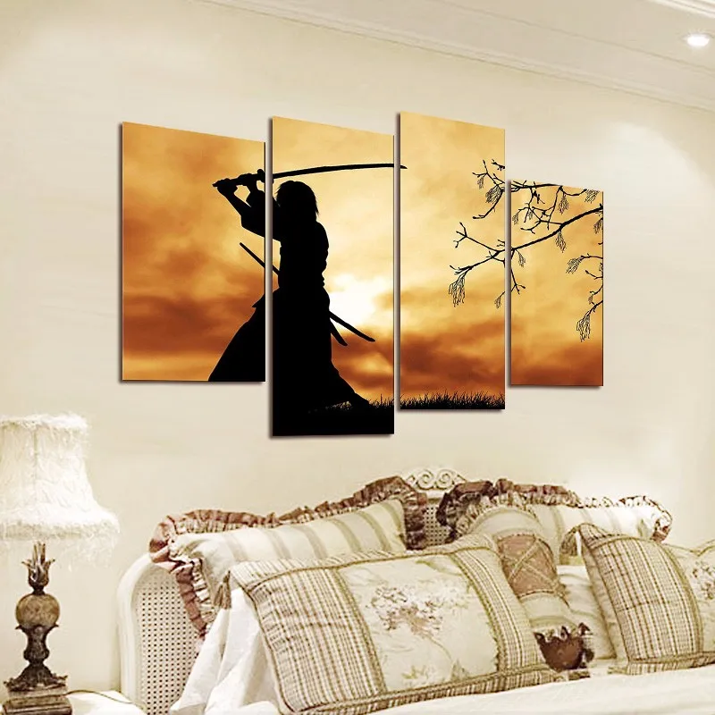 

Wall Art Bushido Spirit Illustration Japanese Samurai Picture HD Print Home Decorative 4 Pieces Painting For Living Room Framed