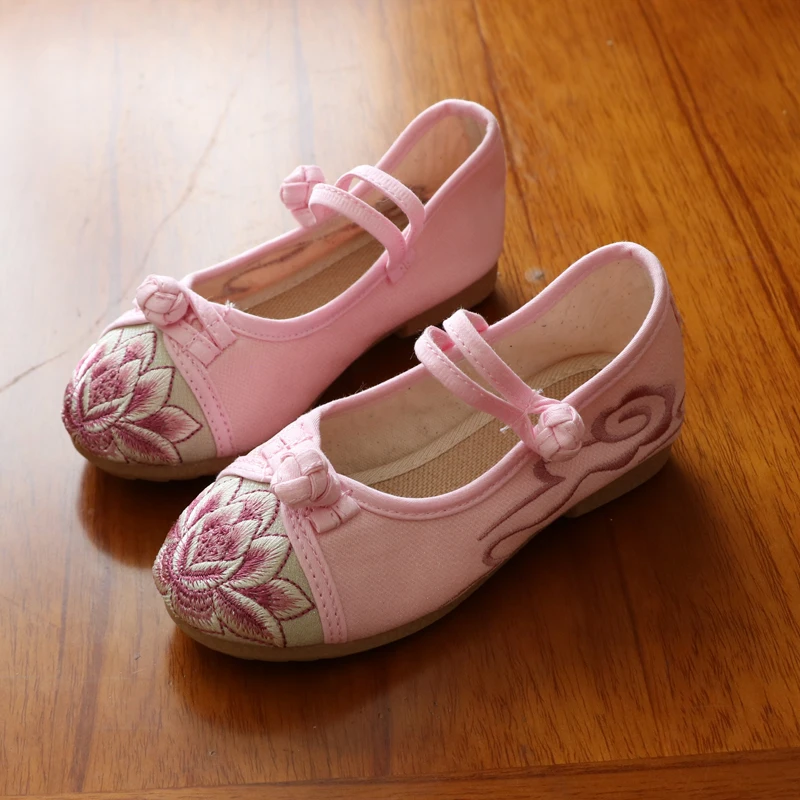 Veowalk/удобные хлопковые балетки с вышивкой в виде лотоса для маленьких девочек; детская обувь из мягкой парусины; школьная танцевальная обувь для детей и подростков