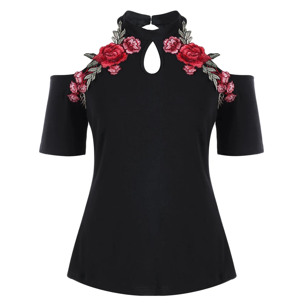 

Wipalo Plus Size 5XL Sexy Off Shoulder Floral Embroidered T Shirt Women Clothes Big Size Black T-shirt Summer 2018 Tops Tee