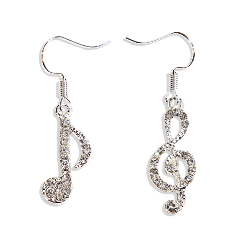 

KARASU Fashion Personality Music Notes Earrings For Women Crystal Silver Color Lady Girl Dangle Earring Accessory Party Jewelry
