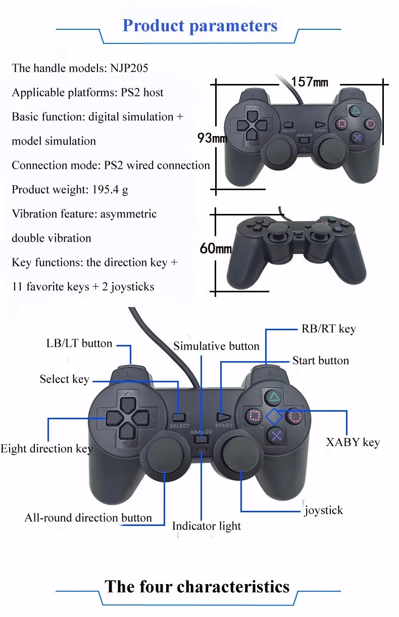 Проводной игровой контроллер для sony PS2 Playstation 2 Joypad Pad проводной геймпад шок длинный кабель джойстик NYGACN NJP205