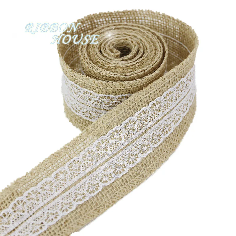 2meters/roll) 5cm Natural Jute Burlap Ribbon Rustic Vintage Wedding Decor Hessian Lace Jute Roll DIY - Color: 4