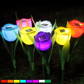 

6 Pcs 6 Colors Romantic Outdoor Yard Garden Lawn Solar Powered Tulip Flower Light LED Lamp