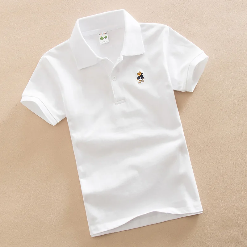 Famli/От 4 до 16 лет Однотонная рубашка для мальчиков-подростков детская летняя Модная хлопковая футболка с короткими рукавами Топы для детей 6, 8, 10, 12, 14, 16 лет - Цвет: Белый