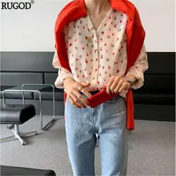 RUGOD 2019 Весна новое поступление для женщин рубашка корейского стиля Cloose Стиль Одежда с длинным рукавом Цветочный Женский блузка сладкий Modis