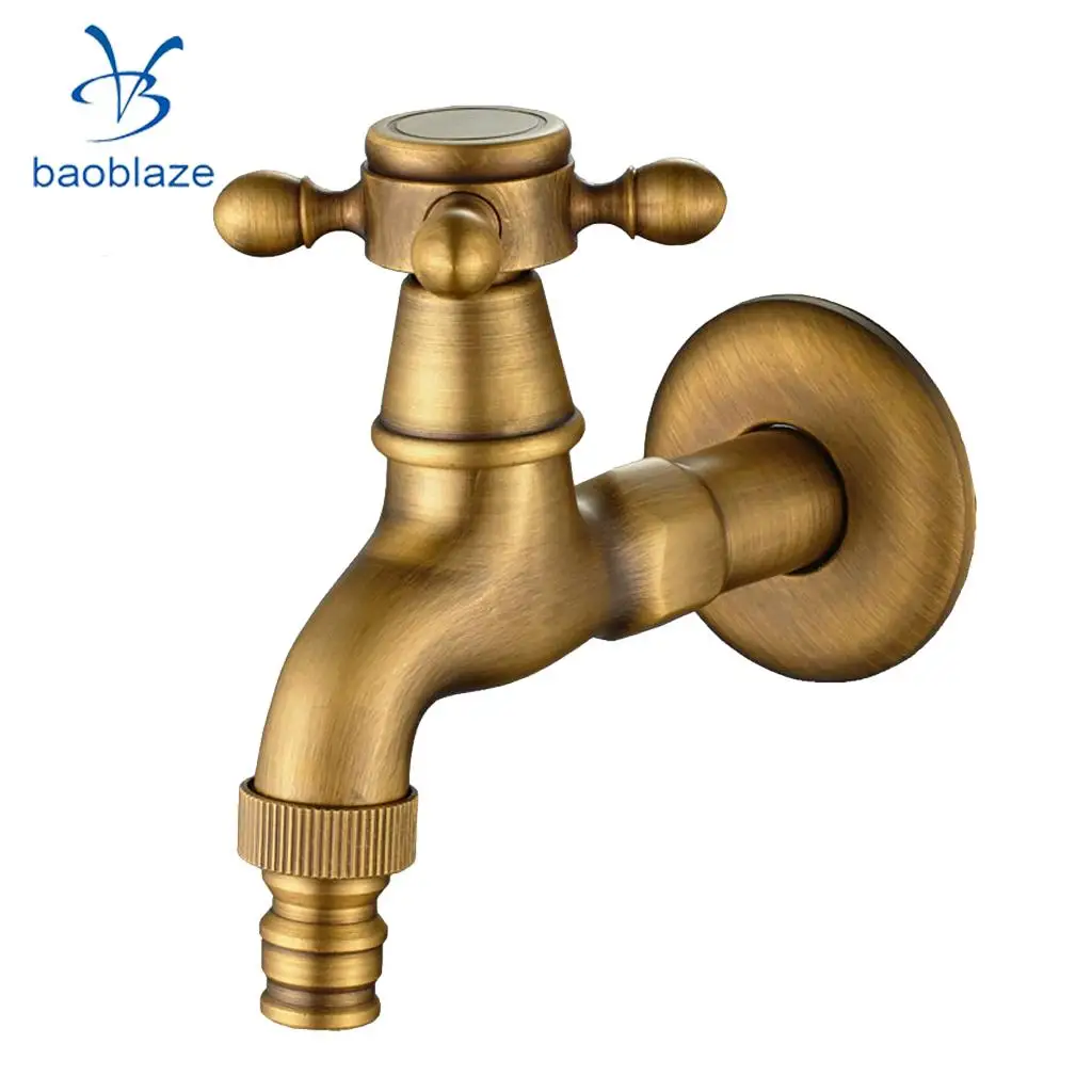 Antique Brass Wall Mount Outdoor Faucet Garden Bibcock Tap Mop Pool Faucet Laundry Sink Cold Water Tap