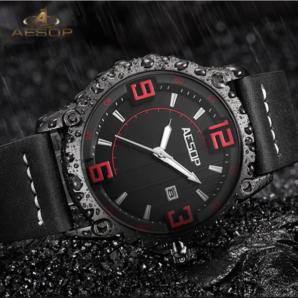 

AESOP Relogio Masculino Watch Men Luxury Mens Watches Luxury Military Male Clock Waterproof Date Leather Wristwatch Unique Saati