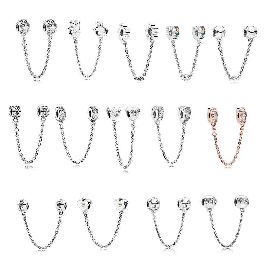 

1PCS Good Quality Jewelry Accessories Clear CZ Crystal Moon Star Heart Safety Chain Bead Fit Pandora Charms Original Bracelet