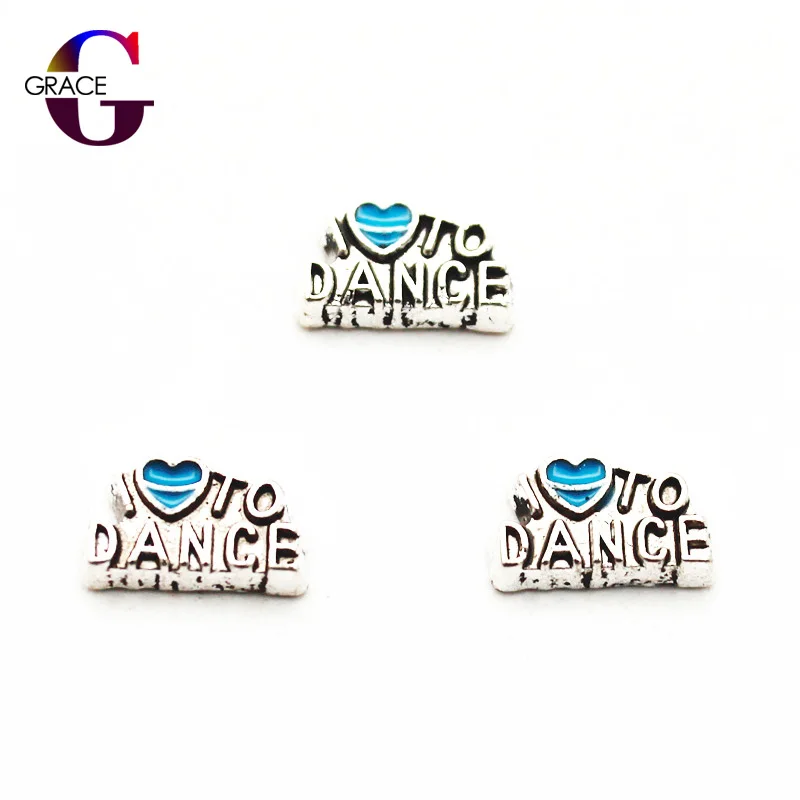 

20pcs/lot Fashion Enamel I Love To Dance Floating Charms For Living Memory Glass Floating Locket Necklace Pendants DIY Jewelry