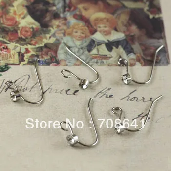

New Silver Plated Copper Blank Round ball Clear Rhinestone CZ Earring Hooks DIY Ear Craft Jewelry Making Findings Wholesale