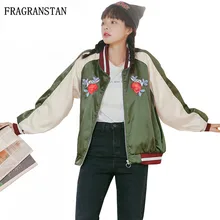 Весна Осень Новая женская модная Лоскутная с длинным рукавом стоячий воротник Тонкая Повседневная Вышивка свободная бейсбольная куртка пальто Горячая TGH41