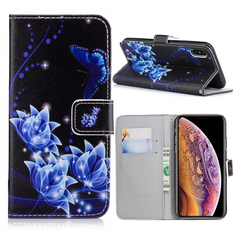 Кожаный чехол книжка с рисунком для Apple iphone 11 12 Pro XS X MAX XR 5 5s SE 6 6S 7 Plus|Чехлы-портмоне|