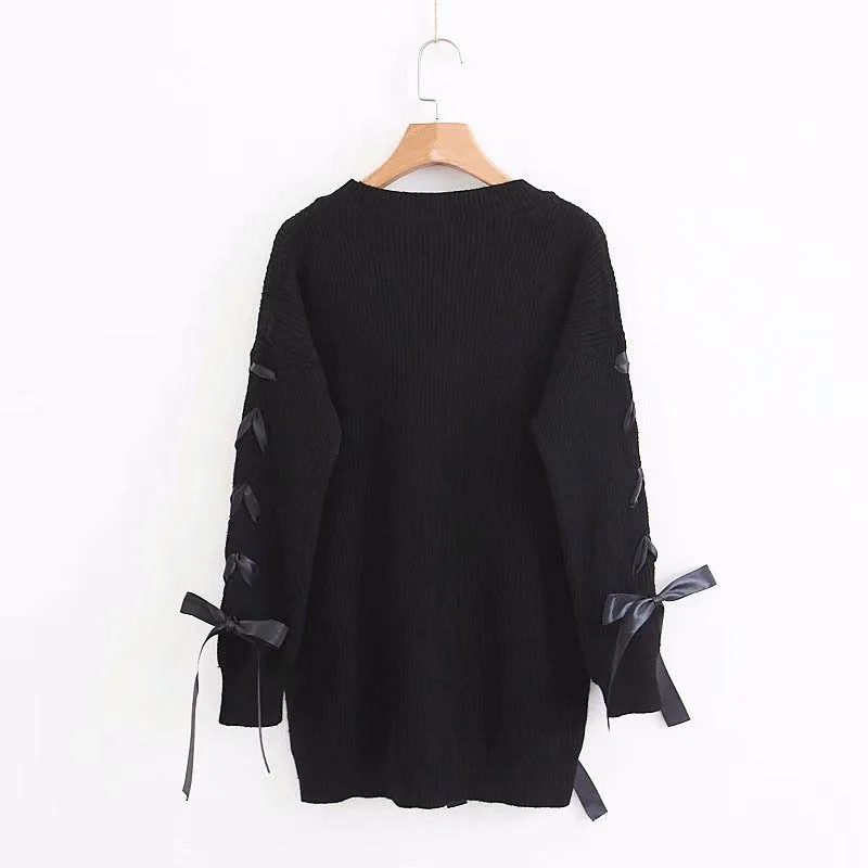 OMCHION Sueter Mujer 2018 O Neck Long Sleeve Women Sweaters And Pullovers Sweet Casual Bow Lace Up Korean Jumper Knitwear LMM70 OMCHION Sueter Mujer 2018 O Neck Long Sleeve Women Sweaters And Pullovers Sweet Casual Bow Lace Up Korean Jumper Knitwear LMM70