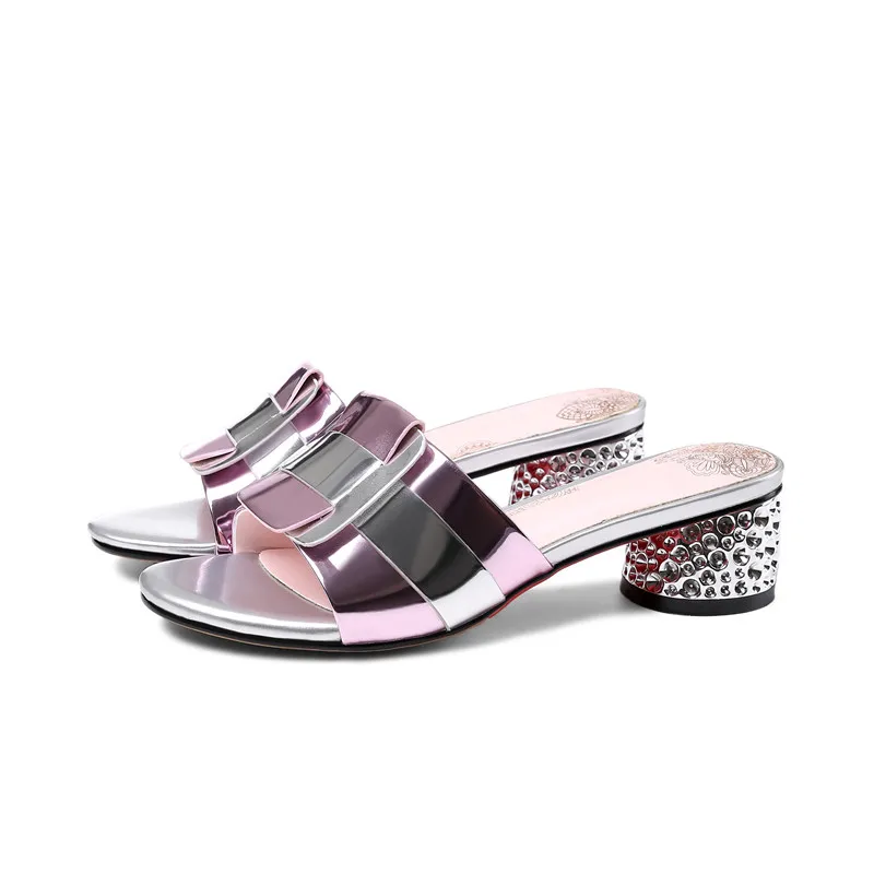 ASUMER/Большие размеры 34-41; Новая модная летняя обувь; женские босоножки на квадратном каблуке; женские разноцветные слипоны на высоком каблуке; женская обувь - Цвет: pink