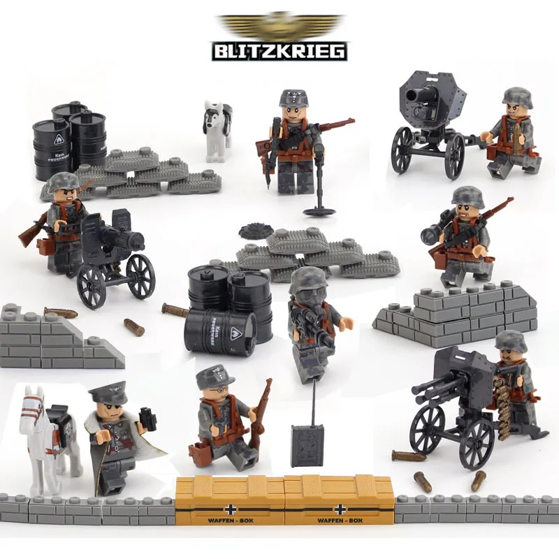 

4Pcs Compatible Legoing World War II German Army Soldiers with Weapons WW2 Military Block Set Building Brick Toy 71002