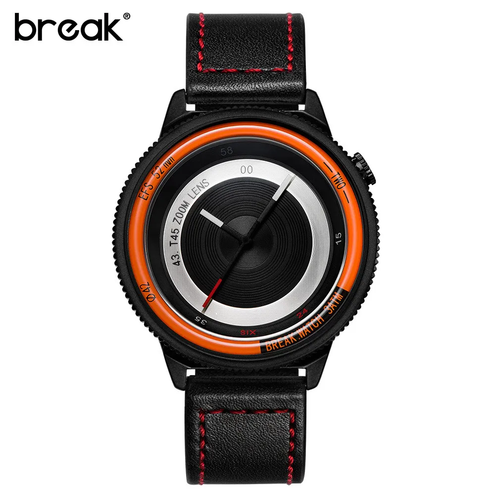 Break Orange модные повседневные мужские кварцевые часы Relojes из нержавеющей стали мужские наручные часы водонепроницаемые мужские часы черные