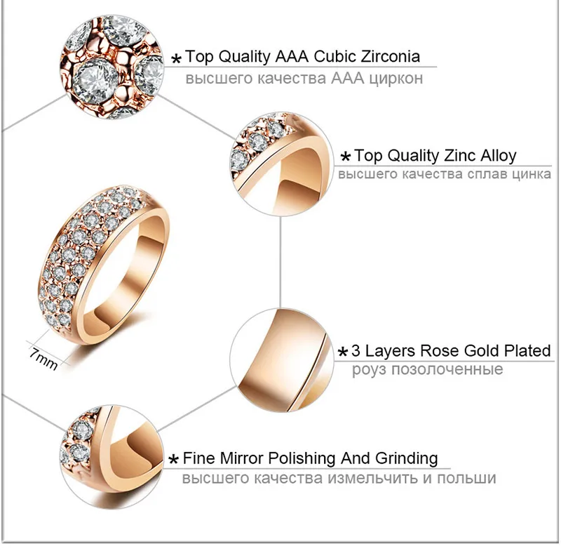 USTAR розовое золото цвет обручальные кольца для женщин ювелирные изделия AAA кубические кристаллы циркония женские кольца для помолвки Anel высшего качества