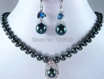 

women's jewelry Fancy Bridal junoesque 7-8MM Black Pearl pendant Necklace Earring hook wholesale Luxury Girls Wedding