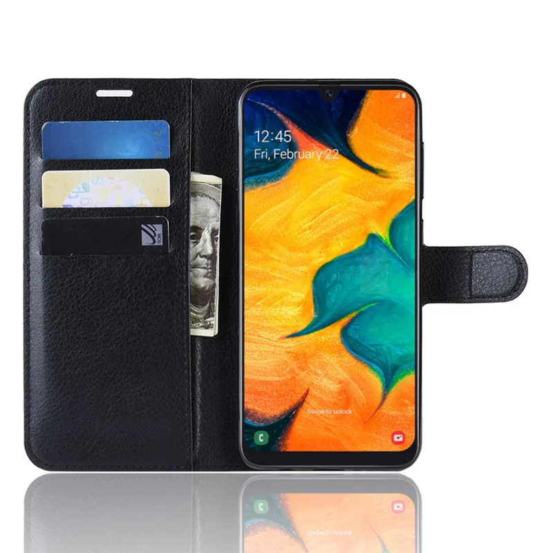 

Beworlder For Samsung Galaxy A30 Case Lichee Pattern PU Leather Case Card Slots Flip Wallet Phone Cover For Samsung A30 Case