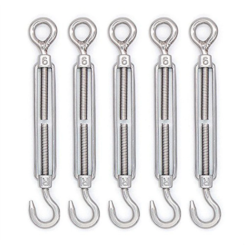 

5 pcs M6 Stainless Steel Hook & Eye Turnbuckle Hook Wire RopeTension Spring/Screw/Safety Buckle