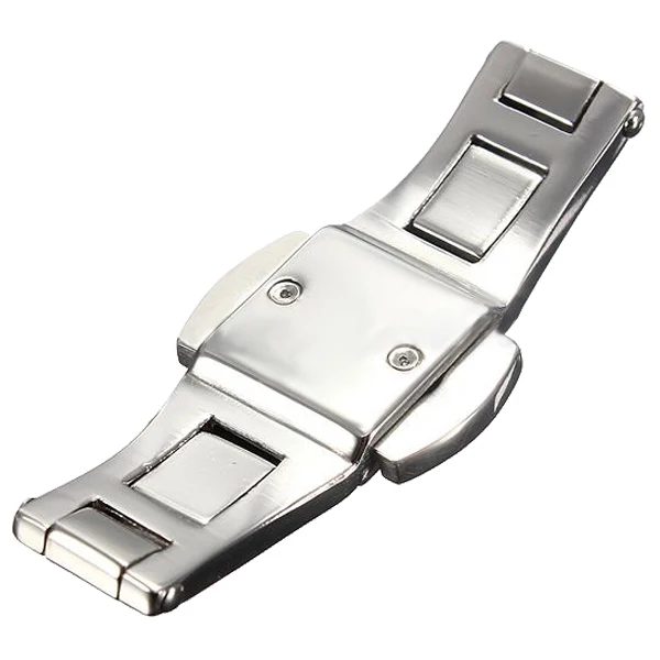 

Double Push Button Butterfly Clasp Buckle Silver For 15mm Watch Band Strap