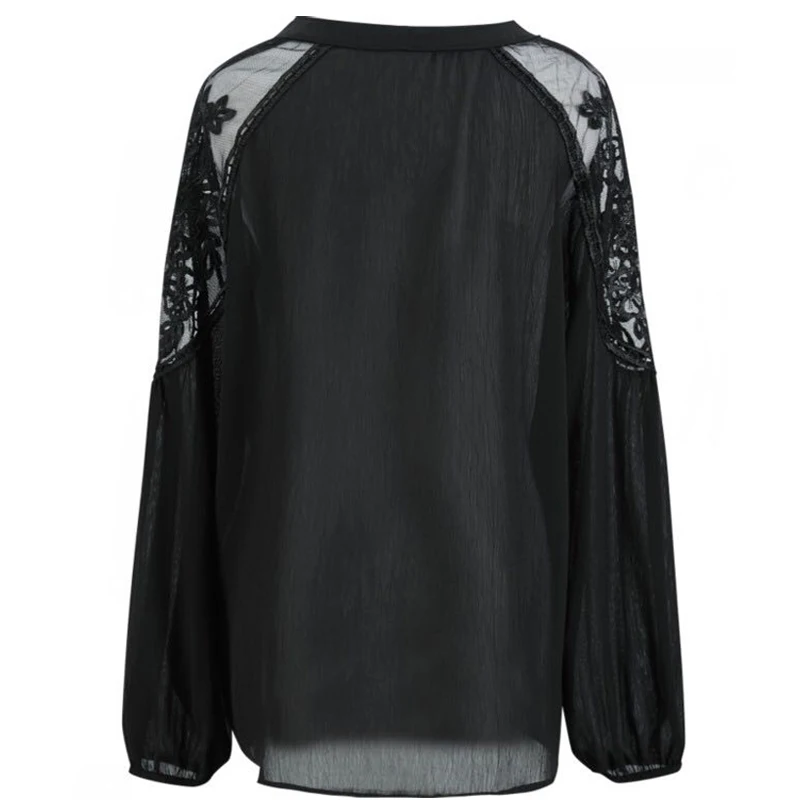 Vogue Boho рубашки с кружевными крючками и рукавами-фонариками, свободные белые и черные шифоновые Кружевные блузы в стиле пэчворк для женщин на каждый день