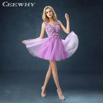 

Lavender Appliques A-Line Women Formal Gowns Dresses Short robe de Cocktail Party Dresses Summer Mini Dresses Backless