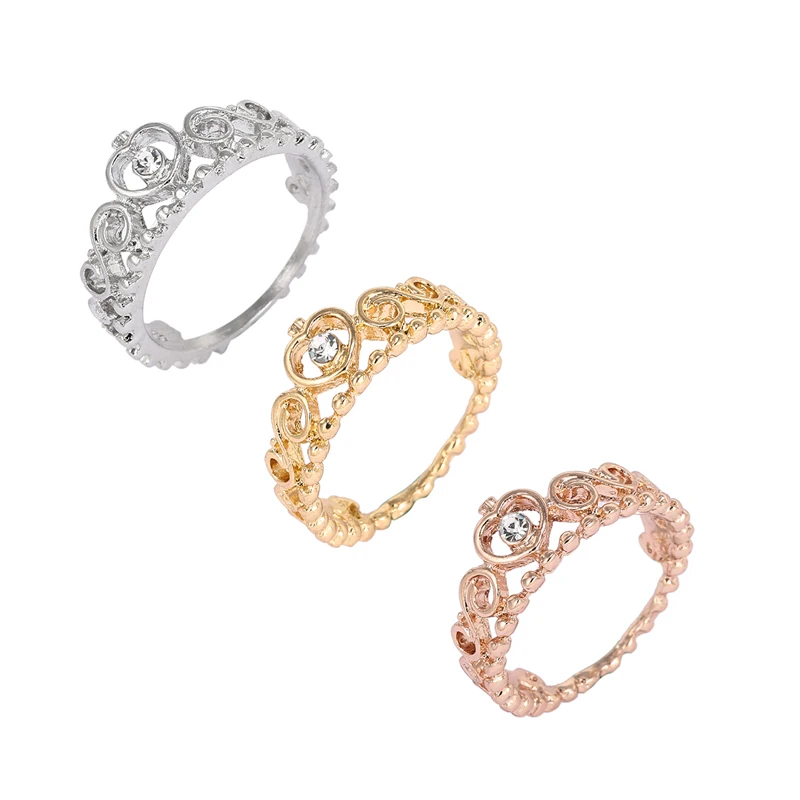 

Korean Style Retro Crystal Drill Hollow Crown Shaped Queen Temperament Brand Rings For Women Party Brand Ring Jewelry