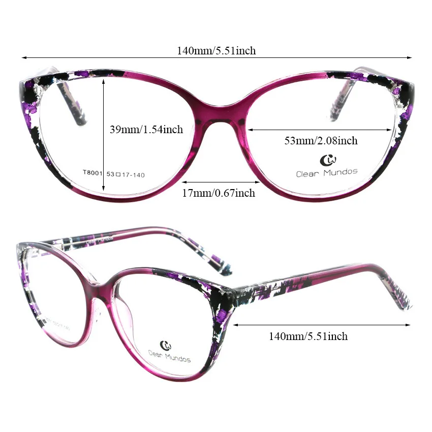 CLEAR MUNDOS Man Glasses Optical Frames TR90 Glasses Cateye Frame Clear lens Eyeware Full-Frame  Eye Glasses for T8001