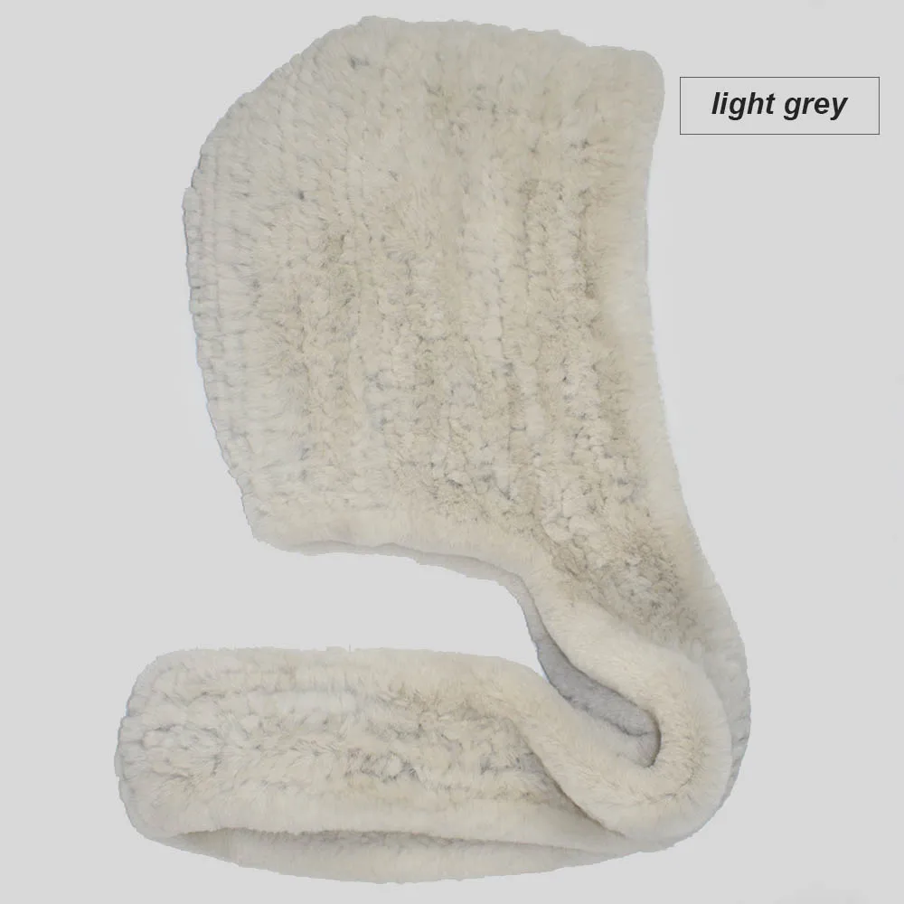 knit rex fur scarf light grey