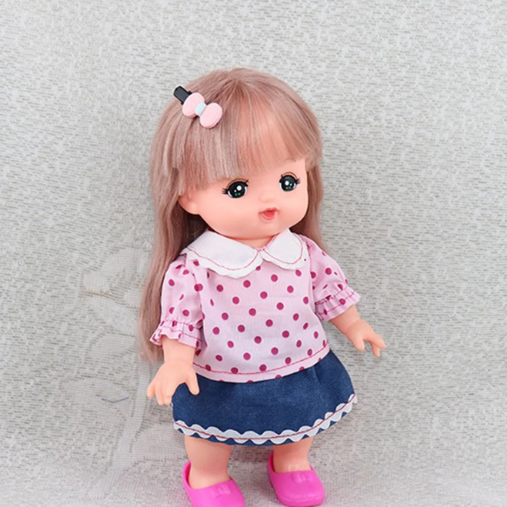 Mini Baby Doll Clothing Adorable Costume Set Tops T-shirt & Denim Miniskirt Dress For MellChan Baby Doll Dress-up Accessory
