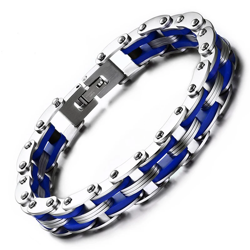 

Fashion Punk Cool Biker Chain Bracelet For Men Stainless Steel Motorcycle Bracelet Bangle Blue Silver Jewelry Erkek Bileklik