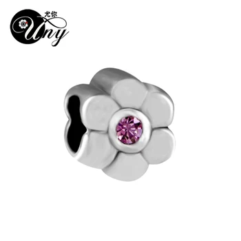 

UNY Unique Vintage Beads European bead compatible Pandora charms 925 silver Beads Round Flower Stone Bead Fit Pandora Bracelets