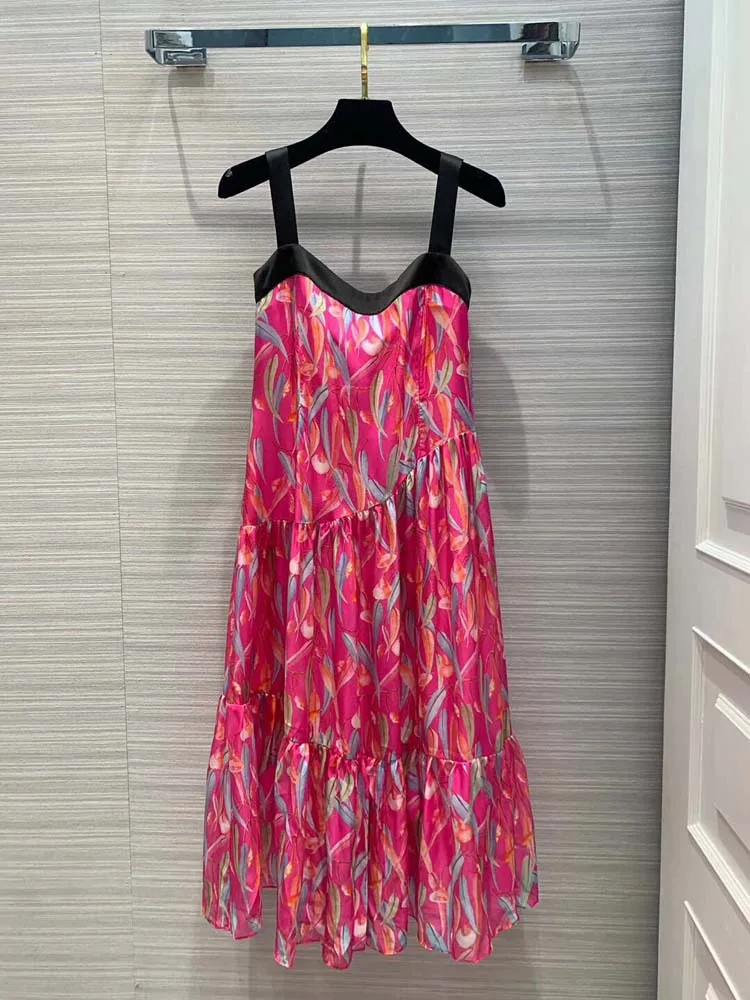 

women fashion 2019 striped spaghetti strap silk print dresses at190191