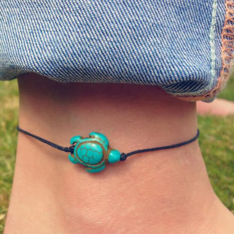 

YAOLOGE 2019 Summer Beach Turtle Charm Rope String Anklets For Women Ankle Bracelet Woman Sandals On the Leg Chain Foot Jewelry